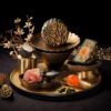 Golden Black Truffle Baked Mooncakes with Dry-Aged Parma Ham, Pistachio & Single Yolk