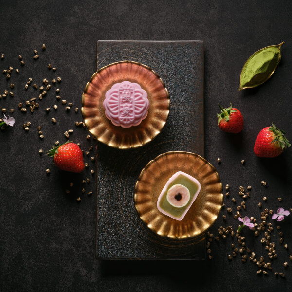 Matcha with Balsamic Strawberry Praline Snowskin Mooncakes